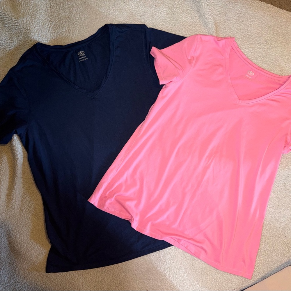 Active V-Neck Tee Pair — Black & Bright Pink